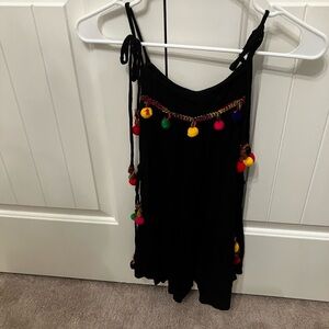 Playful Black Dress with Multicolor Pom Poms
